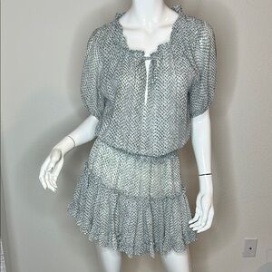 Buddy Love Grey and Cream Ruffled summer mini dress Size M